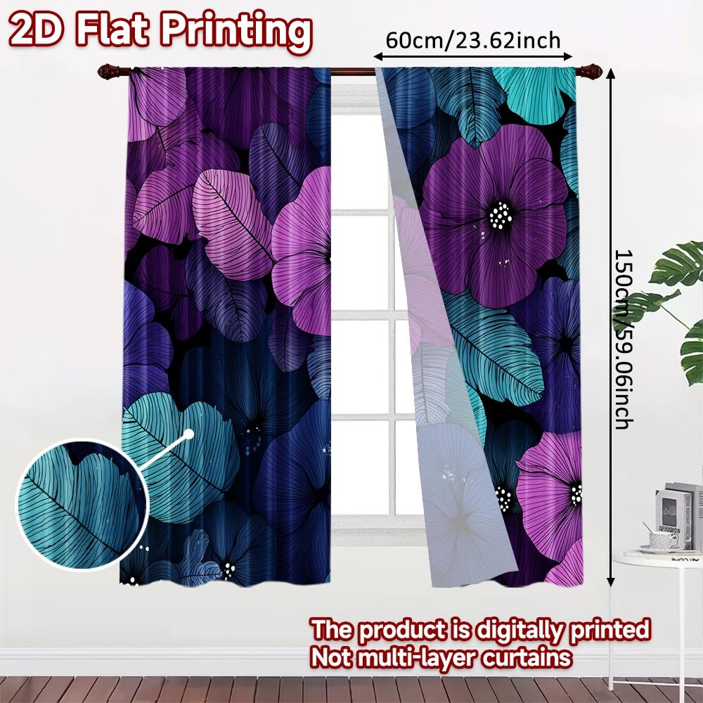 2D FLAT PRINTING 2pcs Curtains (Without Rod) Floral Fantasy Design New year holiday curtains Versatile Polyester Fabric Curtains