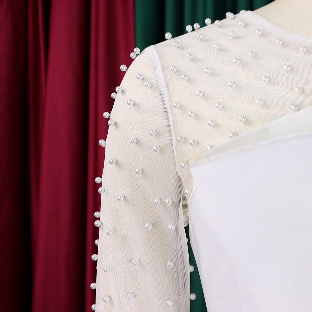 Salopete de lux pentru femei, talie înaltă, elegante, cu gât O, cu mărgele, mâneci transparente, salopete de petrecere de ziua de naștere pentru femei