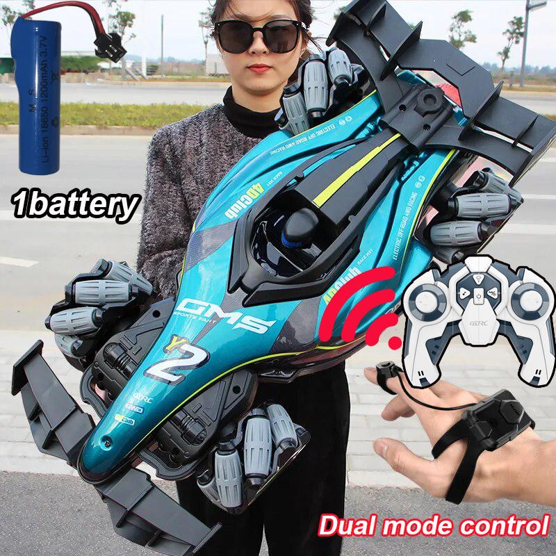 

RC Car F1 Formula Racing 4WD Gesture Dual Remote Control Car Four-wheel Drive Racing Hand Remote Control Racing Spray Drift Racing with Light & Music Blue-1Battery