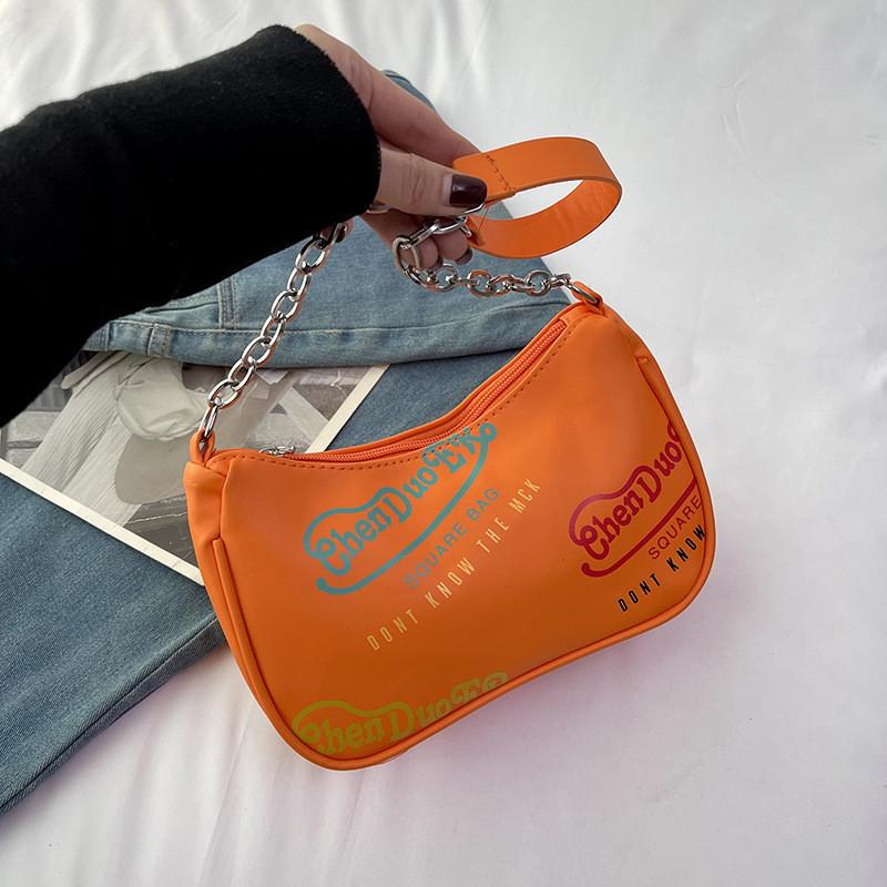 Fashionable 2023 Women s Shoulder Bag Trendy Pu Leather Printed Handbag оранжевый