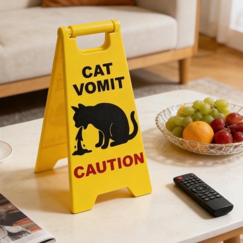 3Pcs Funny Cats Vomit Caution Signs Humorous Double-Sided Printing Desk Decors Gag Gift for Pet Owners & Cats Lover