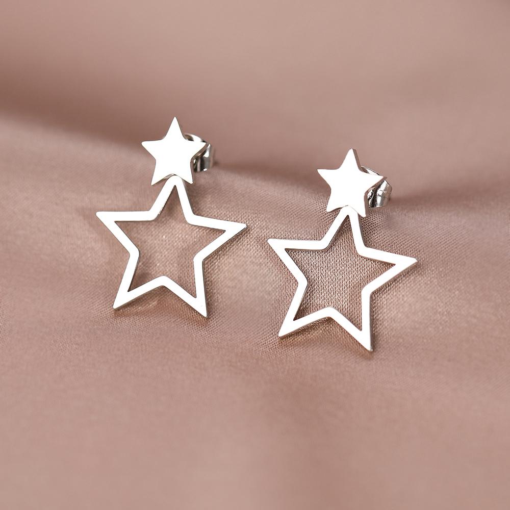 Stainless Steel Earrings New Classic Kpop Sweet Double Stars Temperament Girl's Daily Wear Pendants Earrings For Women Jewelry