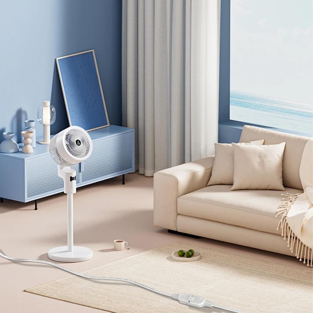 7m BlackWhite Extension Cord, 15A, 1500W, Tracking-Resistant, Double-Coated, Insulated Cap, AC Adapter, Clean Connection, Outlet, Customizable