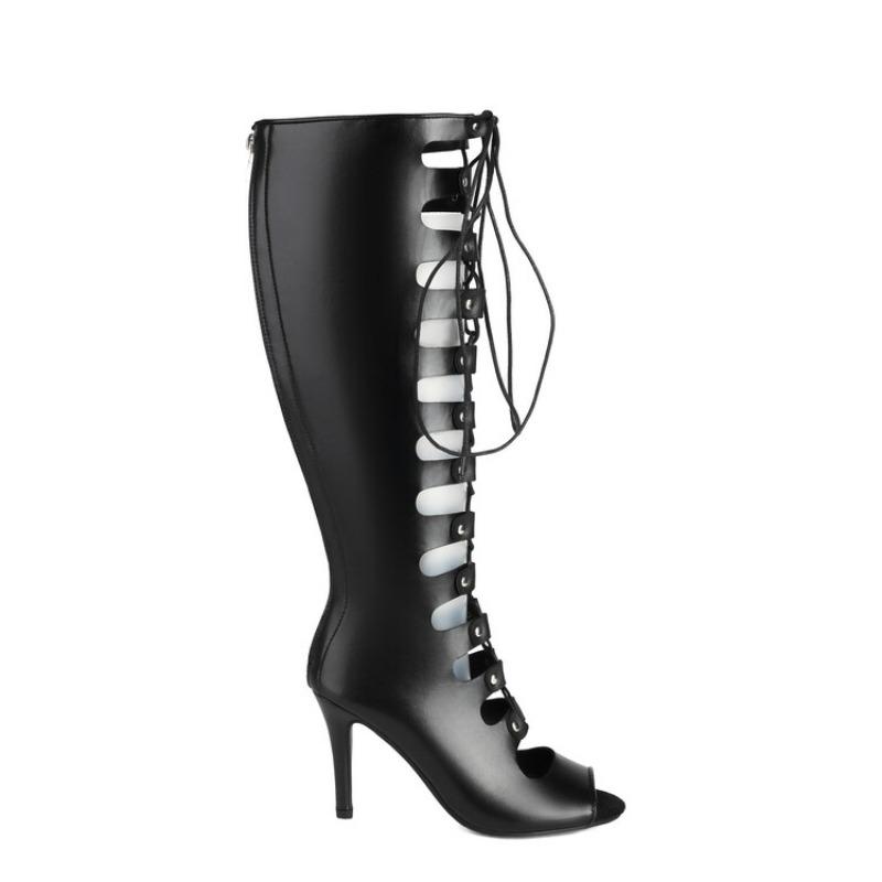 Fashion Cross Strap Rivet Belt Buckle Women's Cool Boots Summer Sexy Silvery Gold High Heel Sandals Dress Party Motorcycle Boots Size 48