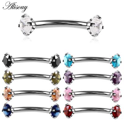 Alisouy, 1 pieza, Piercing de barra para cejas de acero inoxidable 316L, gemas, circonita cúbica, anillo helicoidal, Labret, Piercing para labio, joyería para cejas