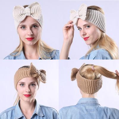 Fascia per capelli con fiocco all'uncinetto per donne e ragazze, scalda orecchie invernale, fascia per capelli con turbante lavorato a maglia, turbanti avvolgenti per la testa in lana, accessori per capelli per ragazze