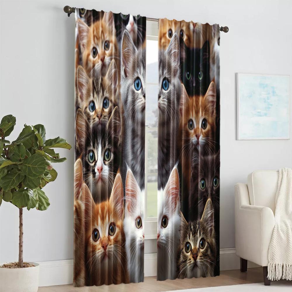 Set Of 2 Versatile Polyester Transparent Curtains Home Decoration Cute Cats Use Bedrooms Living Rooms Curtain Ideal For Great Room