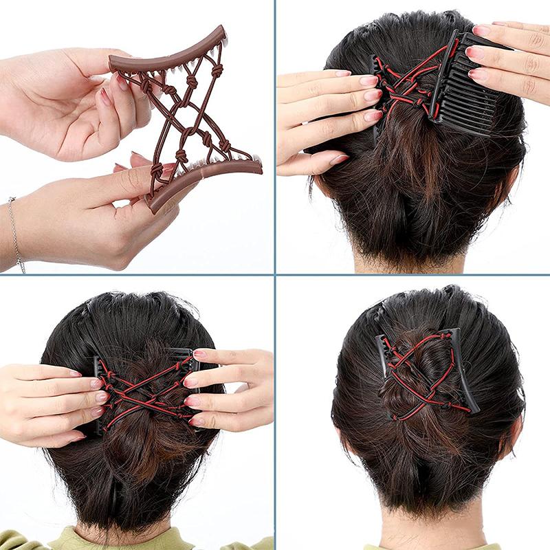 Magic Hair Claws Tuck Comb Updo Elastic Hair Clip Stretchy Knotted Double Comb Elastic Hair Combs Ponytail Holder Barrettes