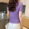 2023 Summer Women's V-Neck Ice Silk Knitwear, Slimming Half-Sleeve Top with Button Drawstring