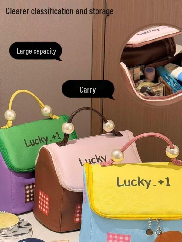 Dopamin Wasserdichte Make-up-Tasche mit großem Fassungsvermögen - Tragbare Kosmetik-Aufbewahrungshandtasche