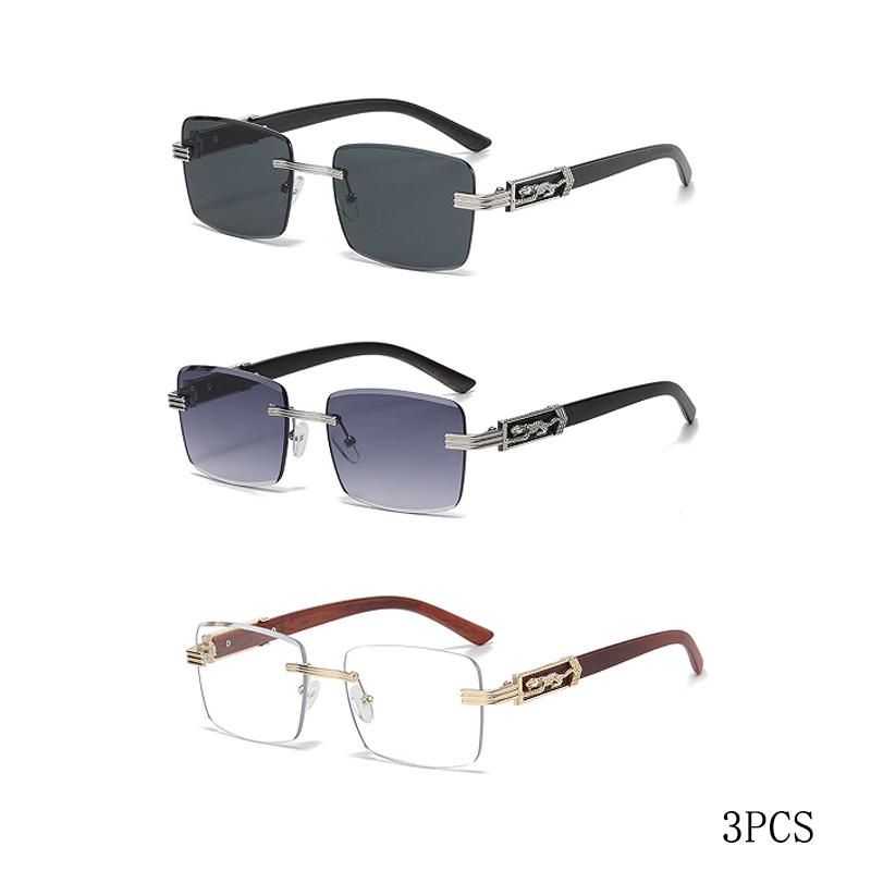 Wood Grain Legs Cheetah Decorative Sunglasses Colorful Retro Frameless Square Leopard Head Metal Sunglasses