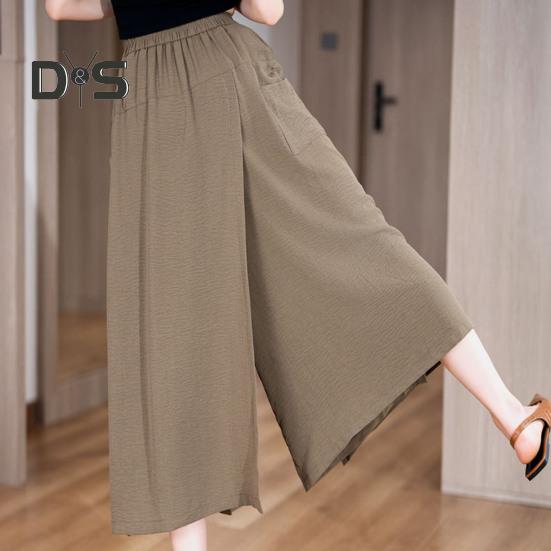 Dámské letní kalhoty elastické s vysokým pasem široké nohavice dlouhé kalhoty jednobarevné rozparkované manžety volný střih sukně kalhoty denní nošení
