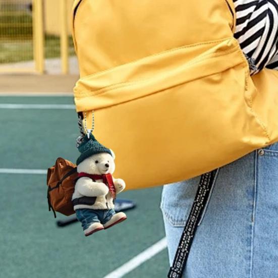 Cute Bear Rearview Mirror Pendant Stylish Backpack Bear Design Lifelike White Bear Ornament