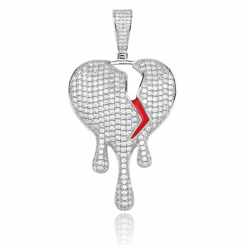 Broken Heart Pendant Necklace Hip Hop Style Full Zircon Water Drop Shape Gold