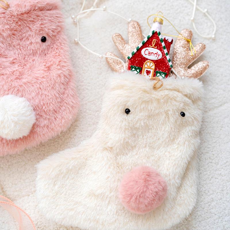 1 Stück Weihnachtsdekoration Rosa Mädchenherz Weihnachtsgeschenke Plüsch Süßigkeitentüte Rentier Süßigkeitentüte Geschenktüte