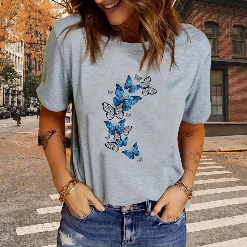 Fashion Women Beautiful Animal Butterfly Print T Shirt Funny Casual O-neck Short Sleeves T-shirt Summer Female Tee Shirt