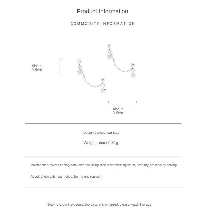 VOQ Double Star Stud Earrings for Women Romantic Tassel Ear Chain Silver Color Pierced Earring Fashion Jewelry Wholesale