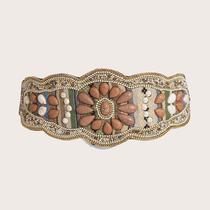 Womens Bohemian Style Fabric Waist Belt With Turquoise Beads And Embellishments For Outfits Seasonal