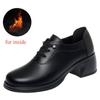 Breathable Comfortable Lace up Soft Leather Shoes Women Flats Spring 2025 Square Heels Black Shoes with Fur for Mom Work Dance