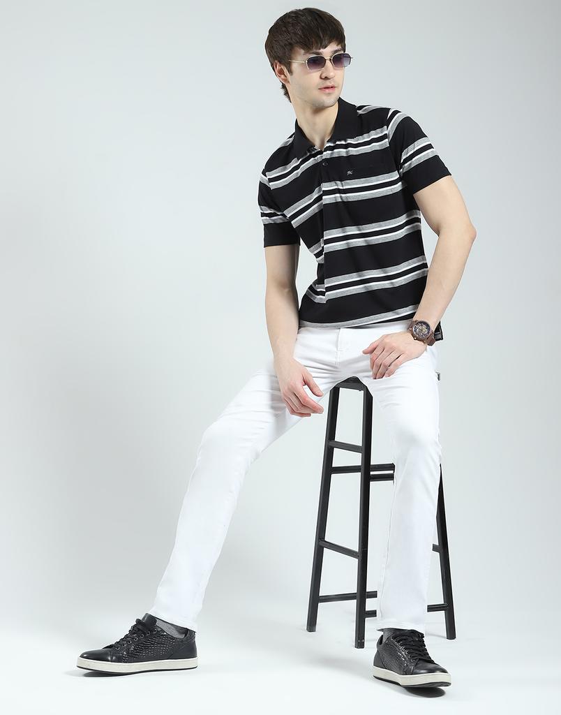 MONTE CARLO Men's Regular Fit Striped Half Sleeve Polo T-Shirt