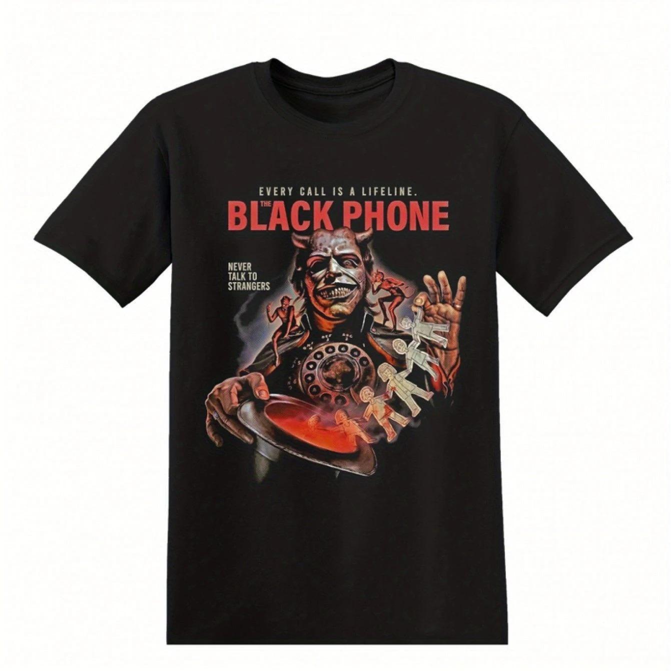 Black Phone and Never Talk To Strangers Horror Movie Pattern T-Shirt Vintage 80s Inspired Design Regular Crew Neck Top Fashion 4XL