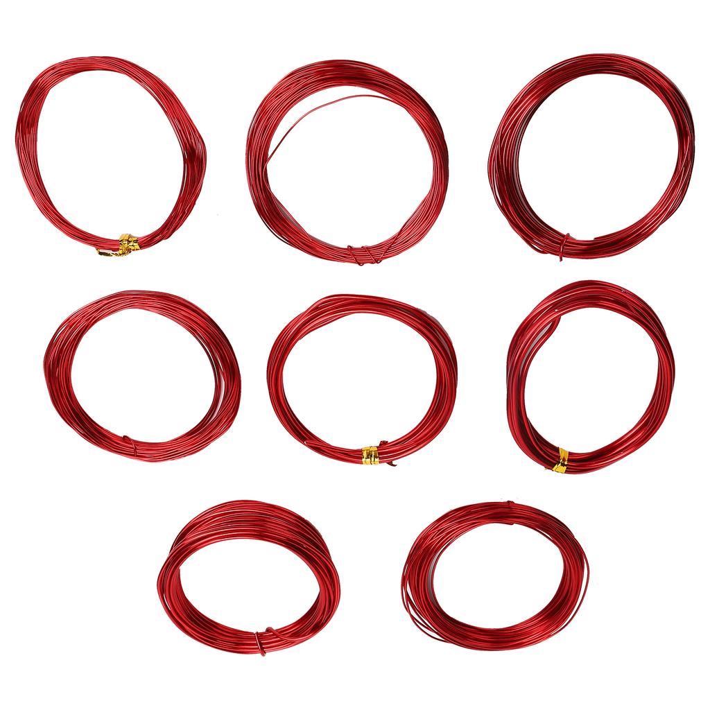 8 Rolls 0.6‑3mm DIY Jewelry Beading Wire Aluminum Craft Wire for Jewelry Making Red