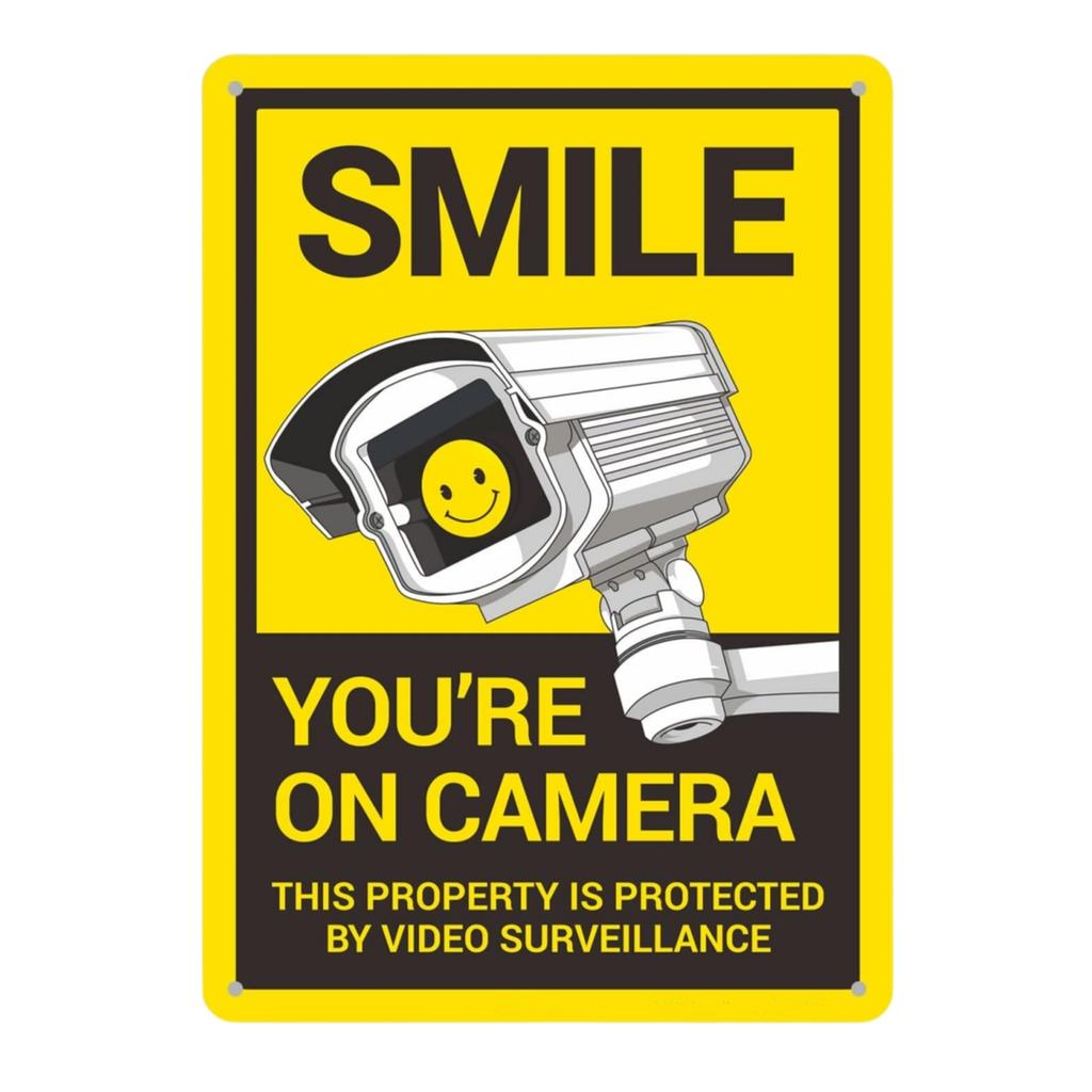 1pcs Warning Metal Sign “Smile You’re On Camera” Tin Sign, Aluminum Sign, Easy To Install,Waterpoof,More Picture for Choose
