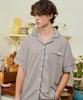 [Pink Zone] Luna Stripe Ash Short-Sleeve Collar Two-Piece Pajamas Set [Shipped from Korea] 100% Authentic