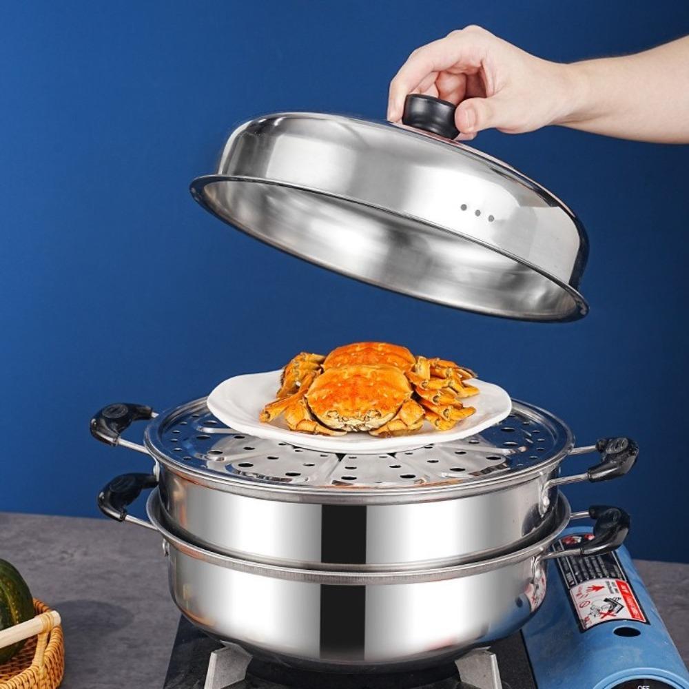 With Lid Stainless Steel Steamer 28cm Steamed Fish Bun Pot Soup Steam Pot  Induction Cooker Gas