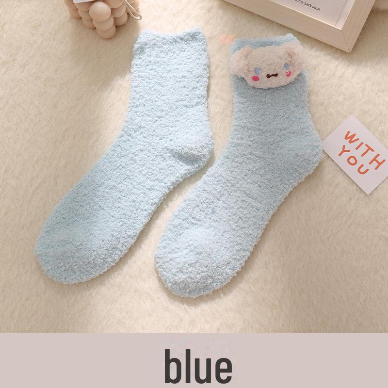 

Жіночі товсті плюшеві шкарпетки з коралового флісу - затишні теплі підлогові шкарпетки для осені та зими, ідеальні для післяпологового періоду та сну. синій