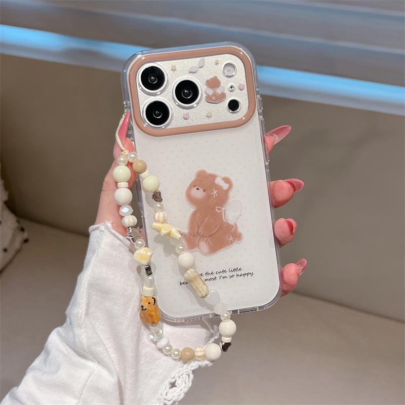Minimalist Polka Dot Bear Charm Case for iPhone 17/16 Pro Max/15 Pro