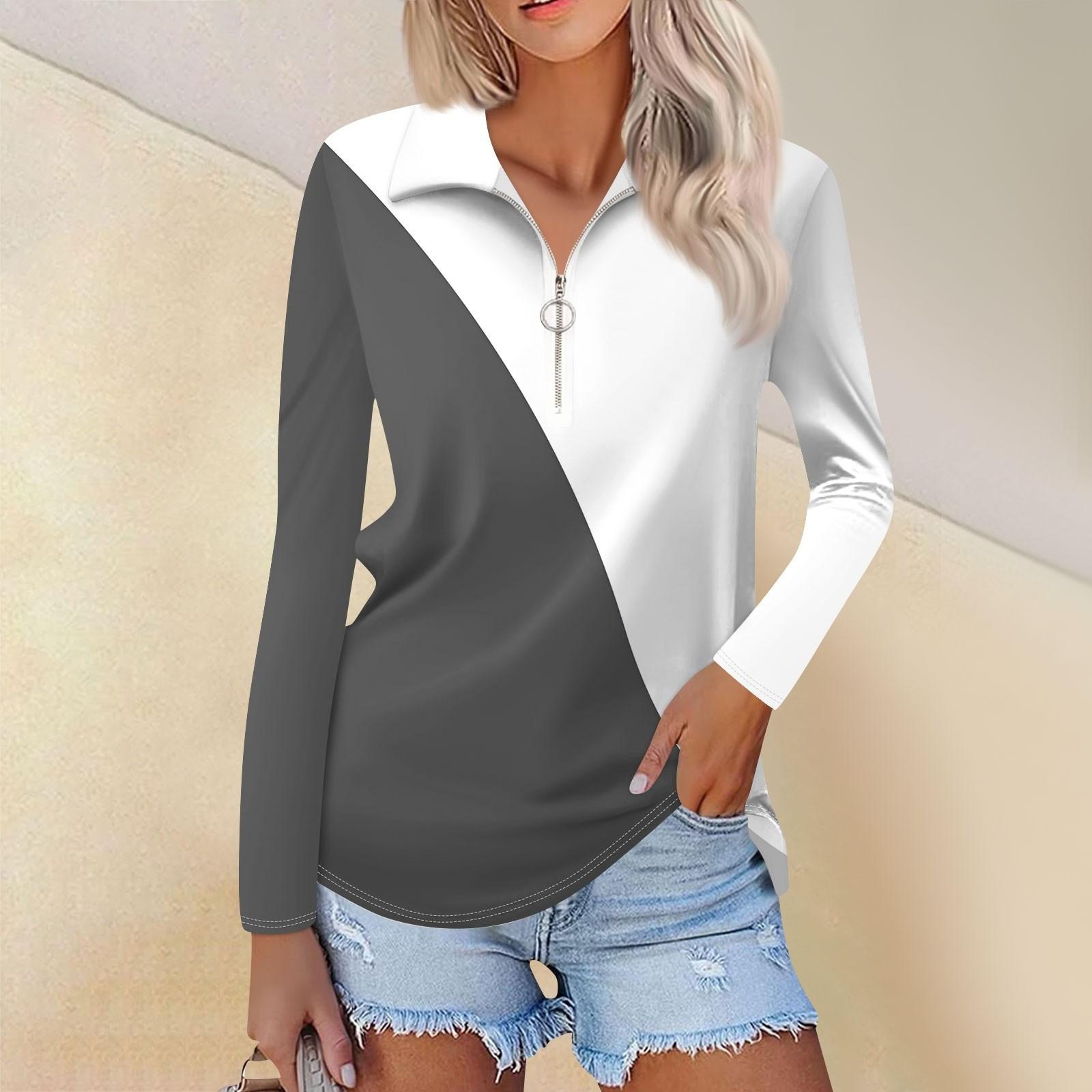 

Женская весенняя и модная повседневная рубашка с принтом на молнии с V-образным вырезом и длинным рукавом S