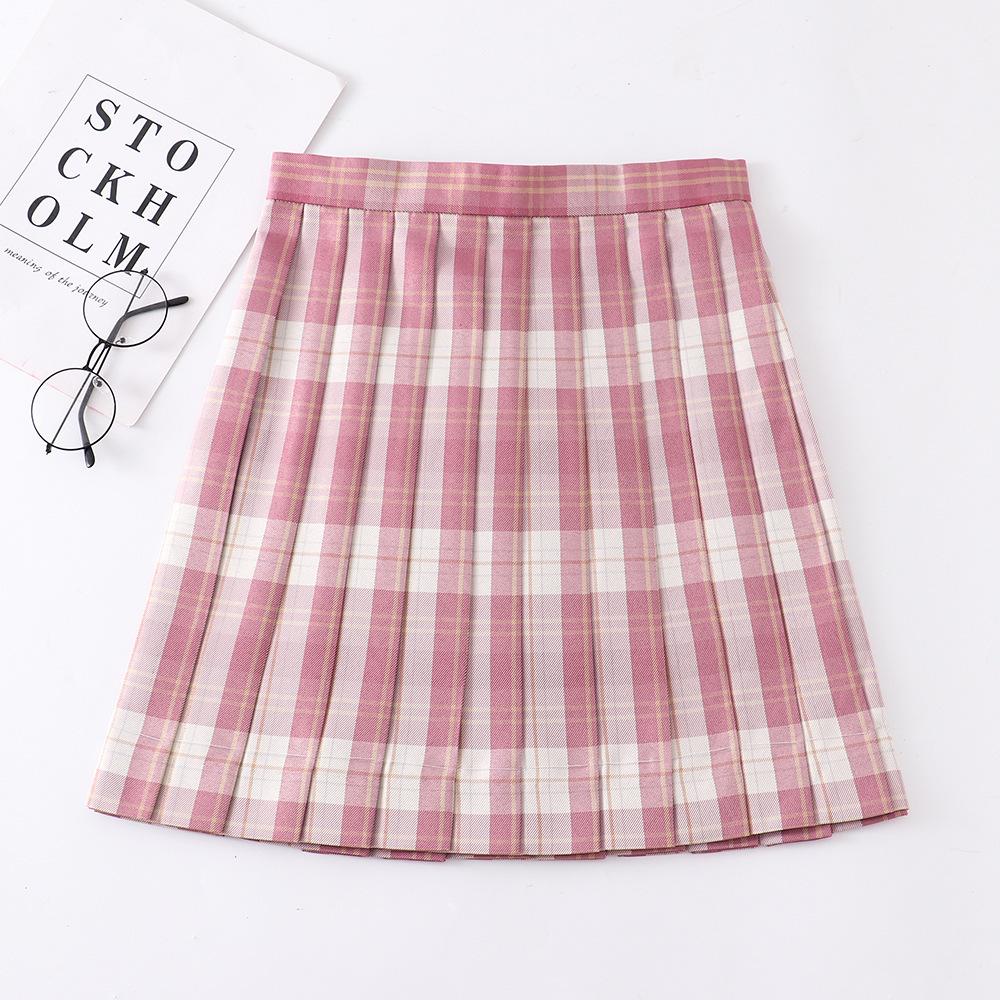 High-Waisted Japanese School Uniform Plaid Pleated Skirt - Raspberry & Black Tea