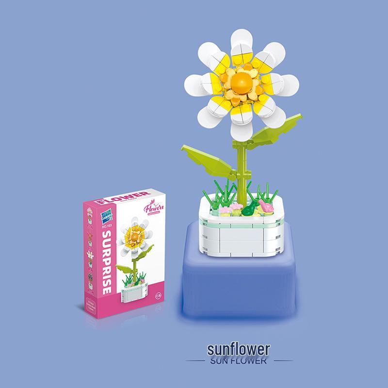Kids' Educational Interlocking Building Blocks - Flower Potted Plant (Rose & Epiphyllum) Compatible with Top Building Block Models