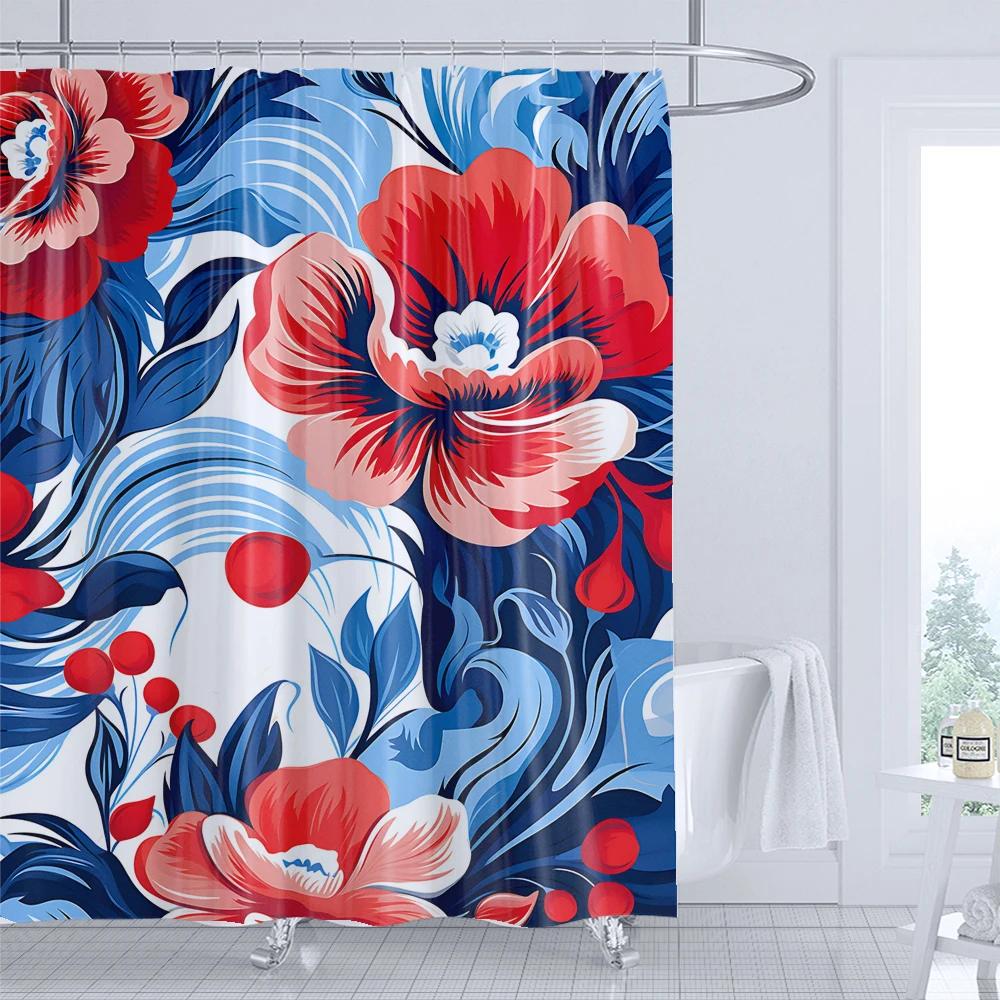 Plant Leaf Flowers Shower Curtain Printed Modern Nordic Minimalist Floral Polyster Home Decor Bathroom Curtain with Hooks