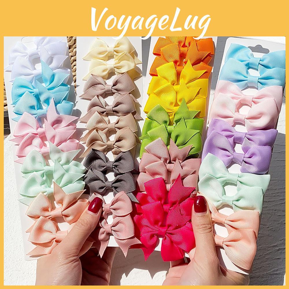 Cute Hair 10pcs Clip Bow Colorful Ribbon Solid Color Headwear Hair Accessory For Girls