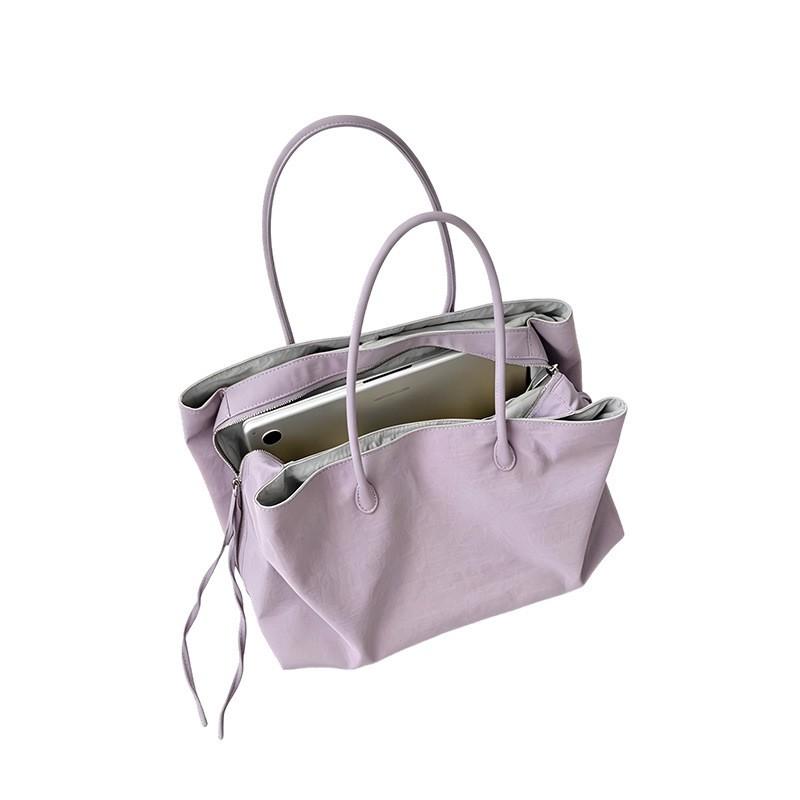 Minimalist Korean-Style Color-Block Tote Bag Women Spacious Waterproof Commuter With Zip Multi-Pocket Design