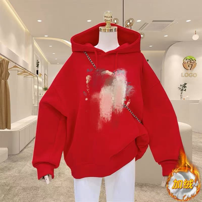 Fleece thickened hooded sweater women's autumn and winter, new loose fashion coat hoodie