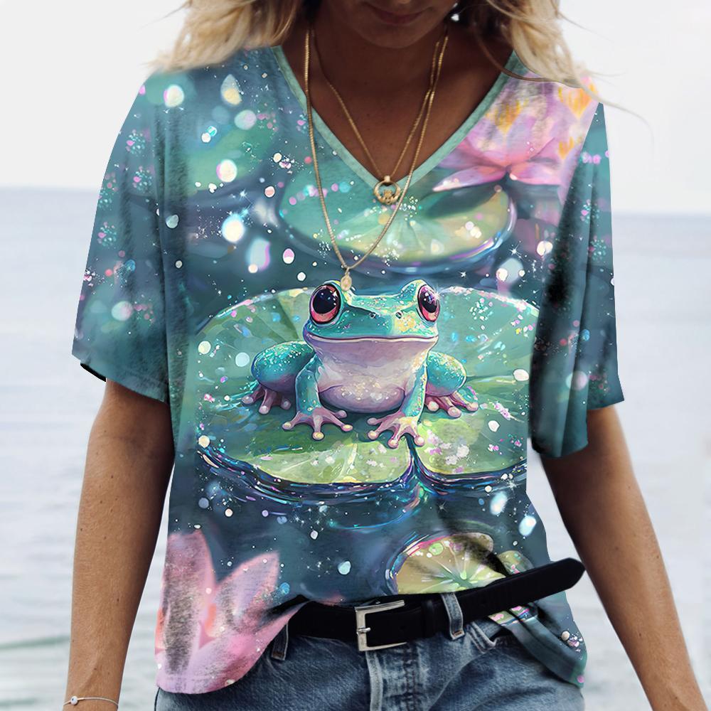 

Женская футболка с принтом лягушки и цветочным узором, уличная ретро-мода, повседневная футболка оверсайз, летняя женская футболка XL