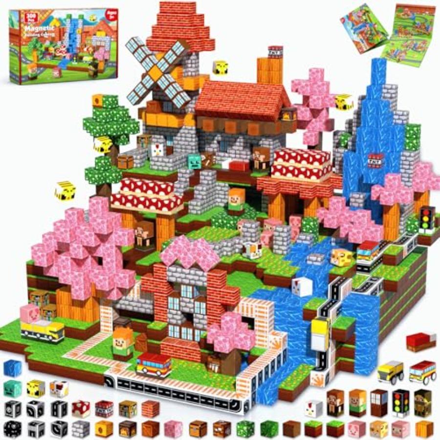 300 PCS Magnetic Blocks - Magnetic Building Block, Stacking Magnet Building Cubes for,Magnetic Construction Toy for Boy Girl, S