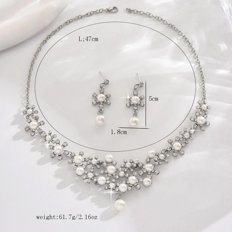 Elegant Korean-Style Bridal Jewelry Set Sunflower Pearl Earrings Necklace Alloy Rhinestone Wedding Accessories Women