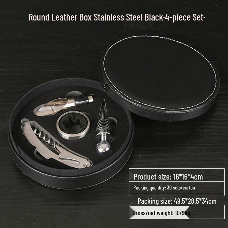 Premium Wine Opener Gift Set: Stainless Steel Pourer, Leather & Wooden Box, Waiter's Knife Corkscrew Barware