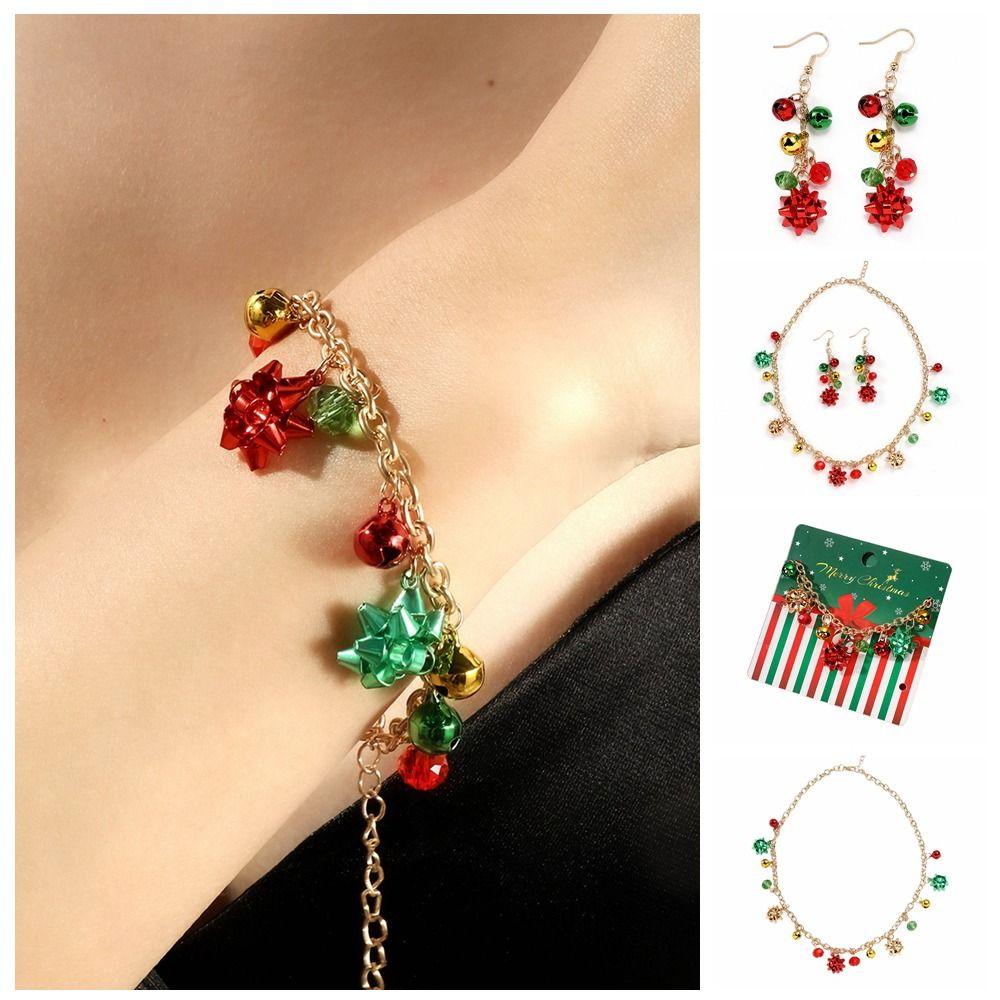 Bracelet Xmas Clavicle Chain Earrings Christmas Bell Jewelry Set Sweet   Girl