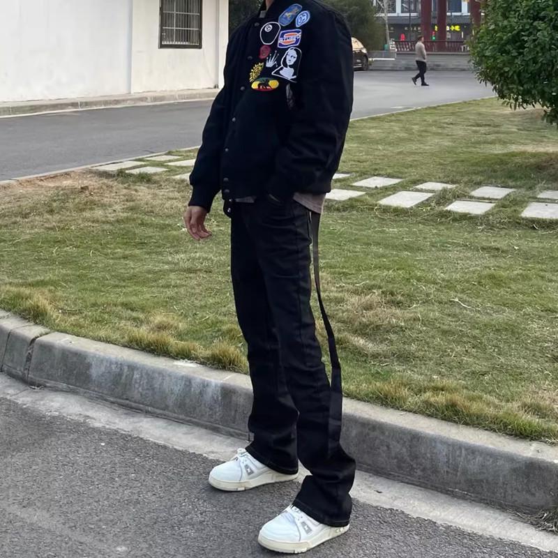 

Мужские модные черные расклешенные джинсы облегающего кроя с длинной лентой 2XL [Recommended 145-160 lbs]