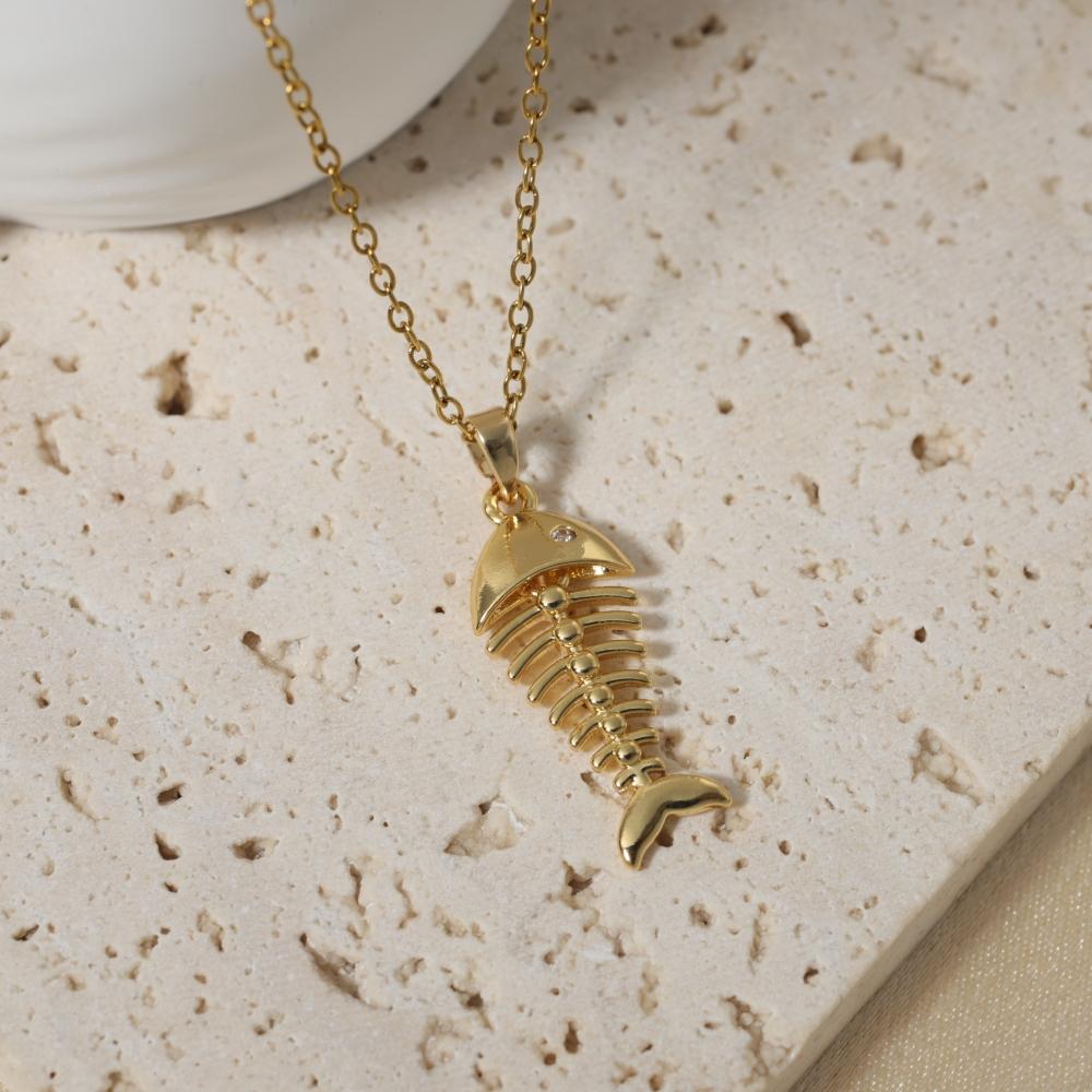 

Fashion Unique Fish Bones Pendant Necklaces for Women Zirconia Necklace Wedding Party Jewelry Accessories золотий
