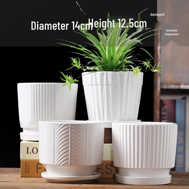Elegant White Ceramic Flower Pot with Tray - Ideal for Ivy, Spider Plants, and Succulents