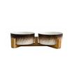 Gradient Brown Stone Pattern Ceramic Pet Bowl with Double Wooden Stand