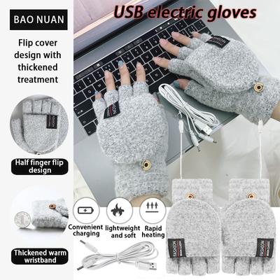 USB Charging Full/half Finger Heating Gloves,thick and Warm,can Play with Mobile Phones,for Men and Women,use for Office Workers