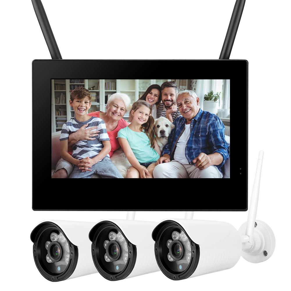 10in 1.3MP HD Wireless WIFI Baby Monitor 3 Cameras Smart DVR Home Security System