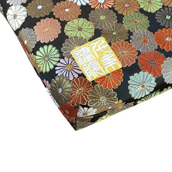 Senshishuin Nishijin Brocade Stamp Book Case Black Chrysanthemum In Full Bloom Pouch/Shrine (Lined) (Large)